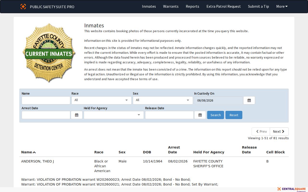 Fayette County arrest lookup current inmate portal