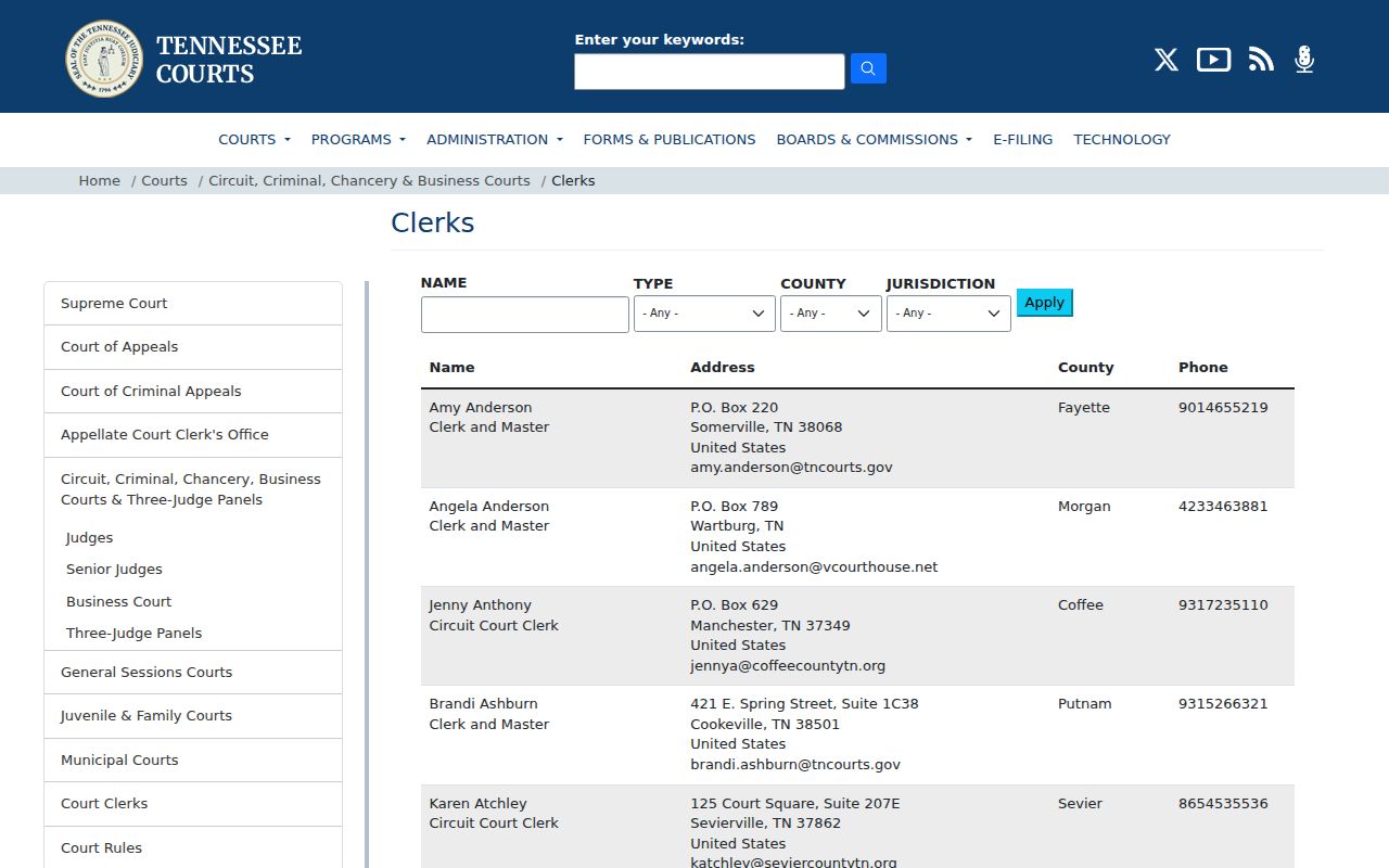 Fayette County criminal court case clerk directory