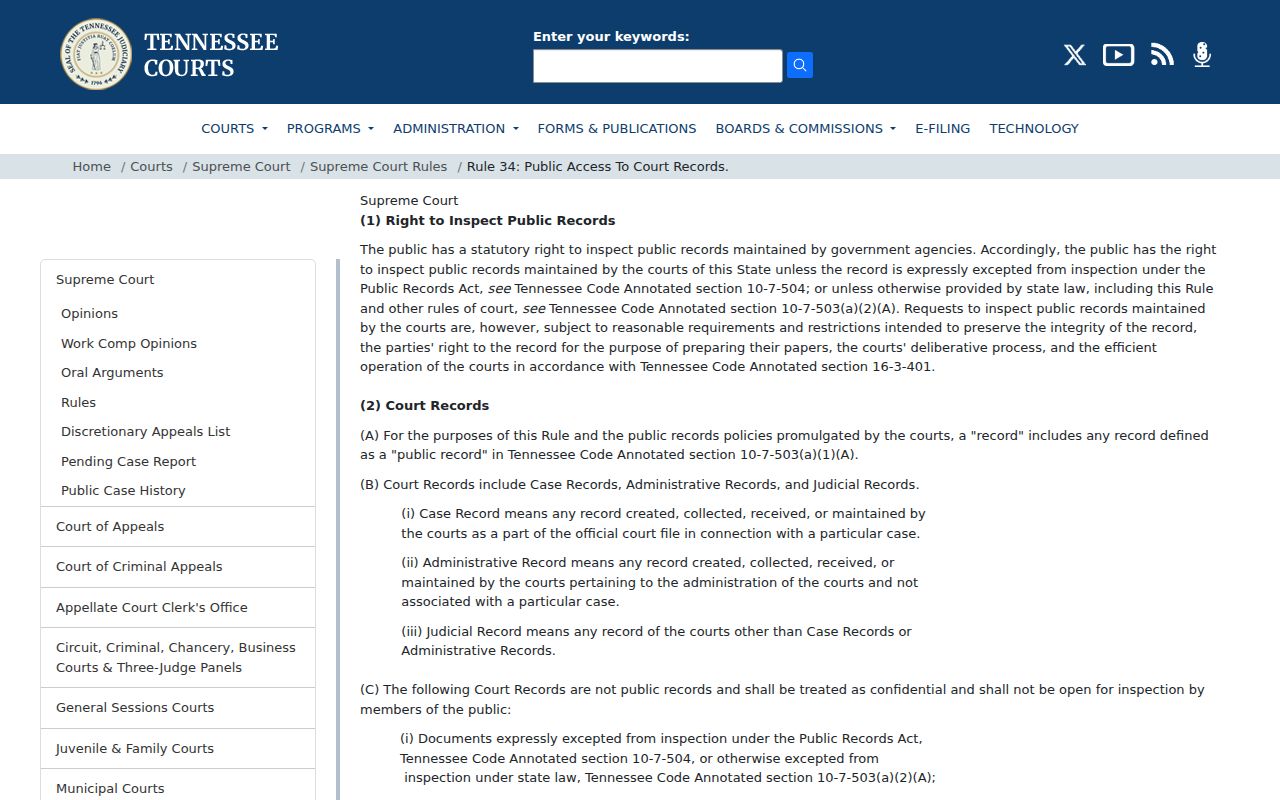 Fayette County criminal court records public access under Rule 34