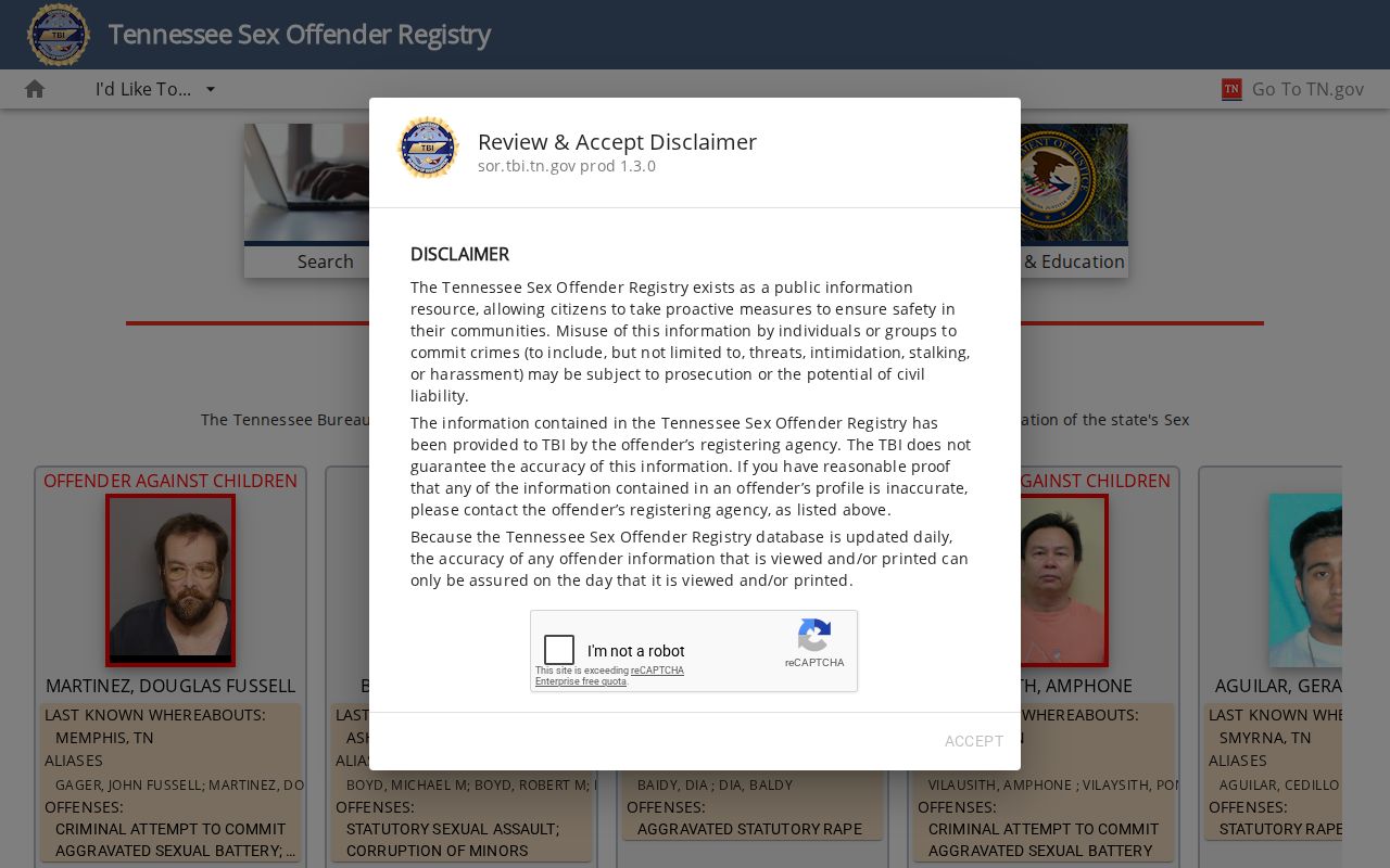 Fayette County sex offender search on the Tennessee registry